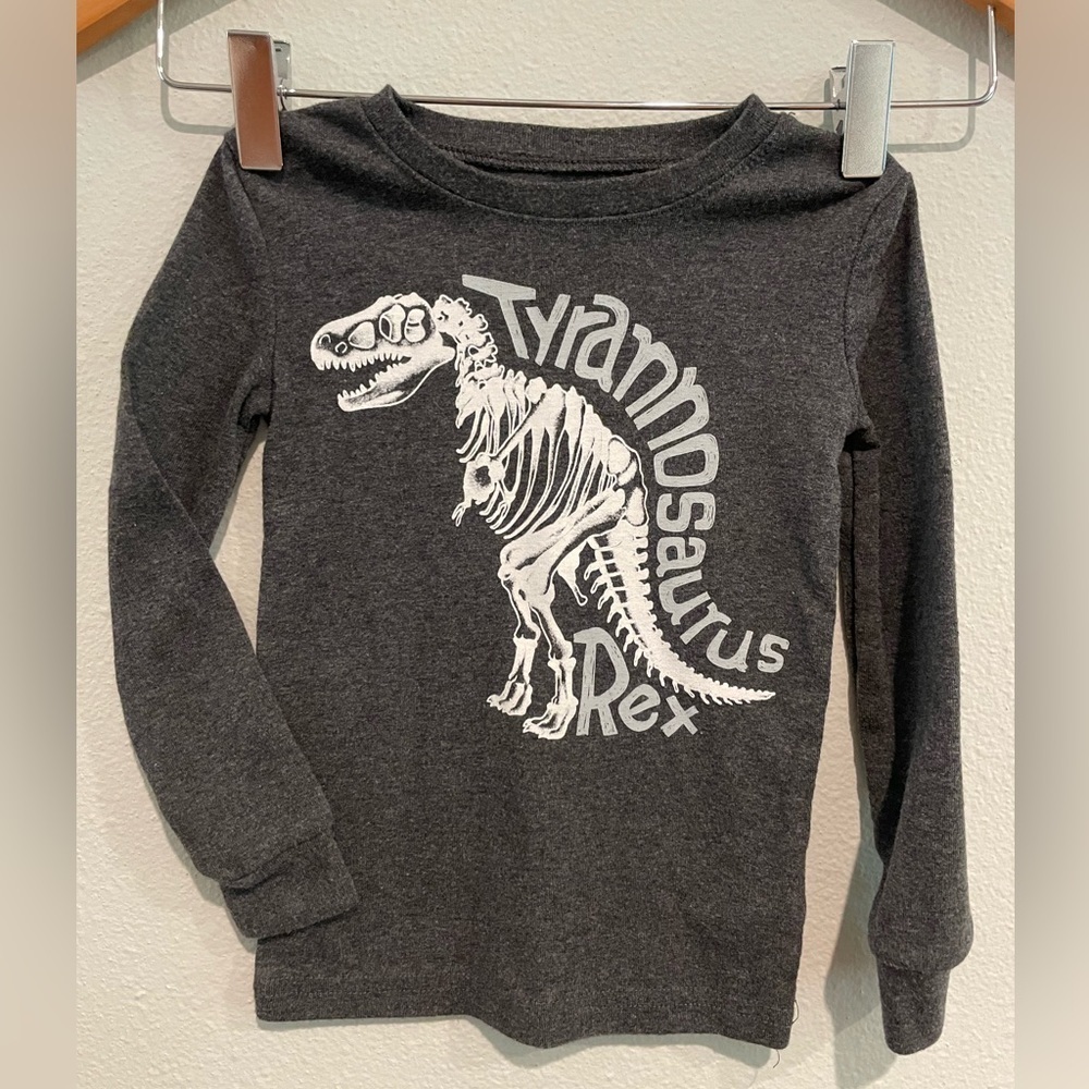Tommy Bahama gray long sleeve Tyrannosaurus Rex shirt. Size 3T